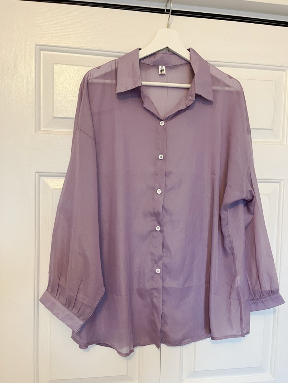 Lavender Sheer Button-Up Blouse